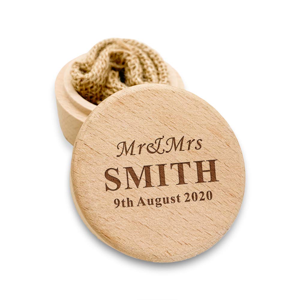 Personalized Ring Box Wedding Ring Box for Anniversary Wedding Engagement Personalized Gifts Wood Proposal Ring Box for Women Men Boyfriend Couple Engraved Ring Bearer Box (Family Name)