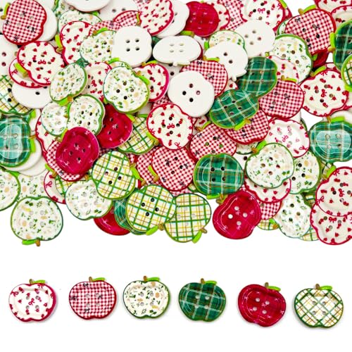 60Pcs Apple Buttons 25mm Assorted Colorful Glossy Resin Buttons 4 Holes Cute Decorative Button for Crafts, Scrapbooking, Cloth Decorations (Colorful)