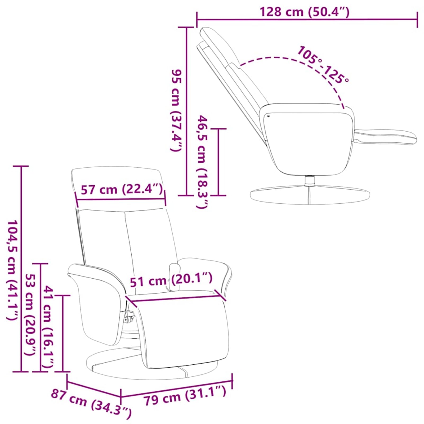 Fotel do masażu z podnóżkiem, ergonomiczne siedzisko z obrotowym cokołem 360°, materiał (100% poliester), czarny, 79 x 128 x 95 cm (pozycja leżąca), dla dorosłych