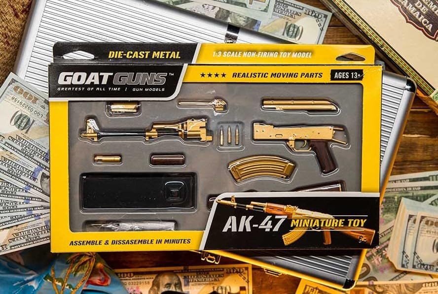GOAT GUNS Miniature AK 47 Model Gold | 1:3 Scale Diecast Metal Build Kit