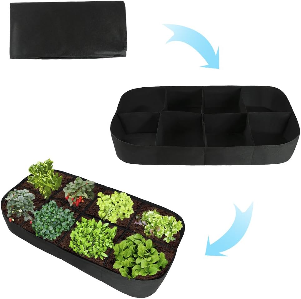ASSR Fabric Raised Garden Bed, 135 Gallon 8 Holes Rectangle Breathable Planting Container Grow Bag Planter Pot for Plants, Flowers and Vegetables : Patio, Lawn & Garden
