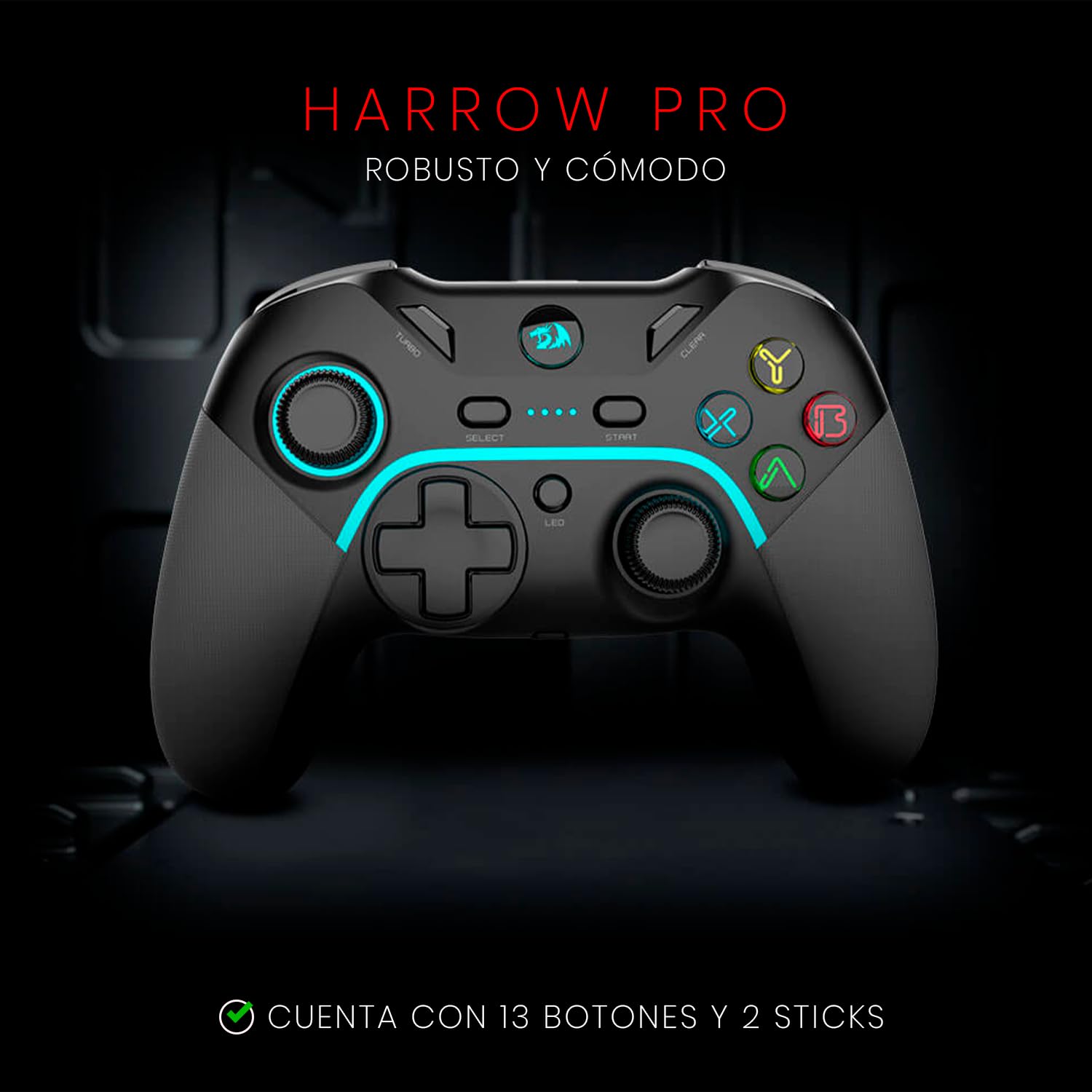 Redragon Gamepad Harrow Pro Wireless G808-PRO Black Multiplataforma (Play Station 3, PC, Android), inalámbrico, RGB