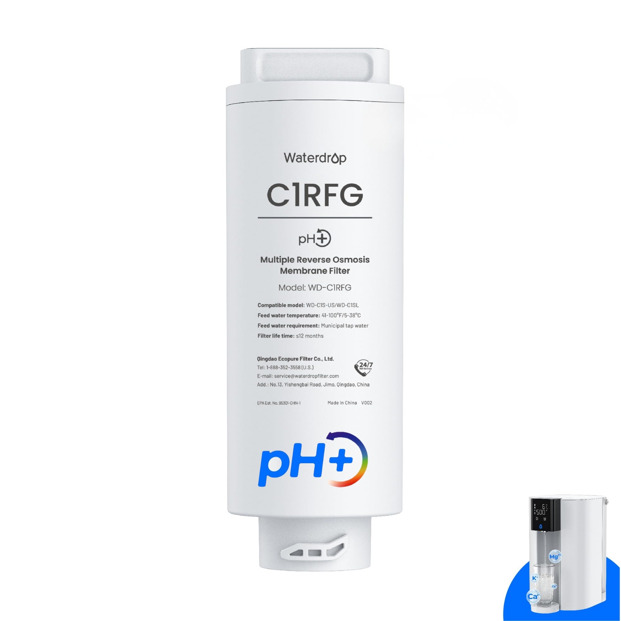 Waterdrop Filtro WD-C1RFG, ricambio per sistema WD-C1SL Countertop CoreRO, durata 12 mesi