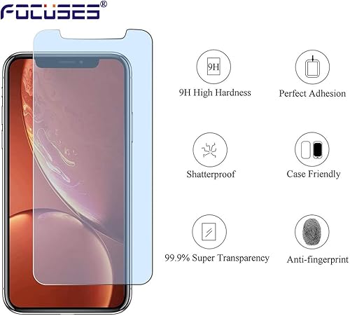 Miniatura 6 de Focuses Protector de pantalla para iPhone 11, protector de pantalla compatible con iPhone XR. Película de vidrio templado antiluz azul para iPhone