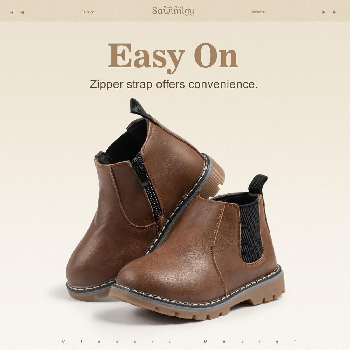 Sawimlgy Toddler Boys Girls Classic Hiking Boots PU Leather Outdoor Four Seasons Ankle Sneaker High Top Durable Rubber Sole Casual Shoes - Image 5