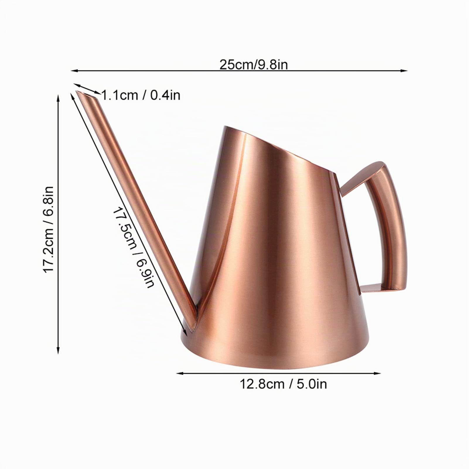 Gießkanne Kupfer 1.3l, Edelstahl Gießkanne für Zimmerpflanzen mit Langem Auslauf, Präzisions Giesskanne Zimmerpflanzen für Innenbereich und Balkon, Modernes Design