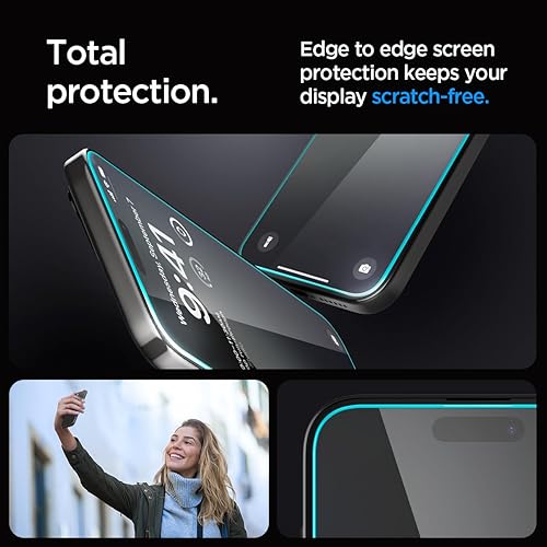 Miniatura 5 de Spigen Protector de pantalla de vidrio templado [GlasTR EZ FIT] diseñado para iPhone 15 Pro [compatible con fundas], paquete de 2