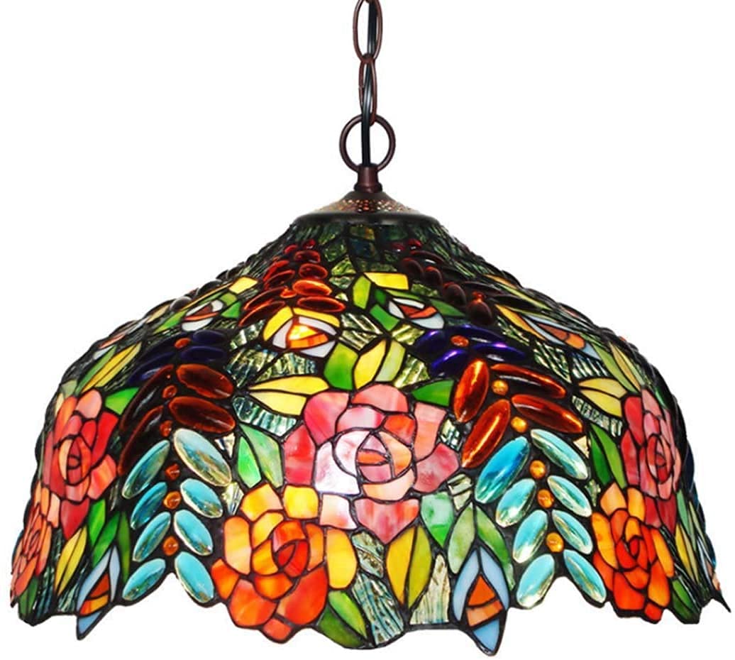 METTEOR Tiffany Style Chandeliers With 16-Inch Stained Glass Shade Pendant Ceiling Light In 2 Light Pendant Hanging Lamp Fixture /E27/60W,For Bedroo (B)