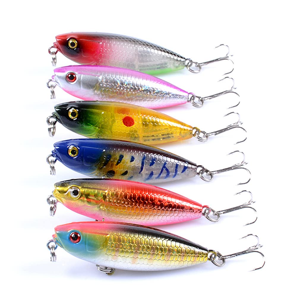 6-Piece Walking Pencil Lure Set - Floating Hard Swimbait For Bass, Trout, Walleye, Salmon In Fresh & Saltwater