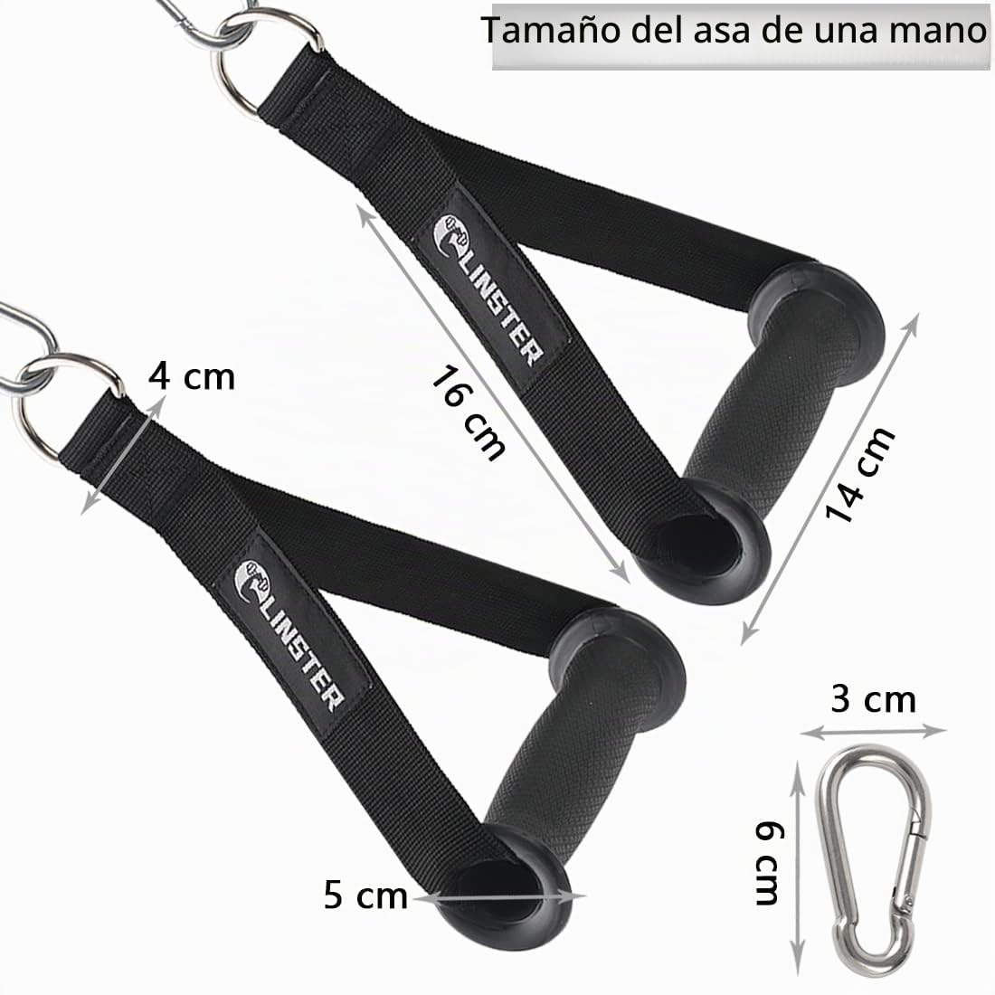LINSTER 2PCS Mango de Resistencia para Ejercicios, Agarres Poleas Gym Nylon Cuerda Tríceps Manija Empuñadura de Silicona Mosquetón Asas para Bandas de Resistencia, Poleas Gimnasio, Maquina Gimnasio