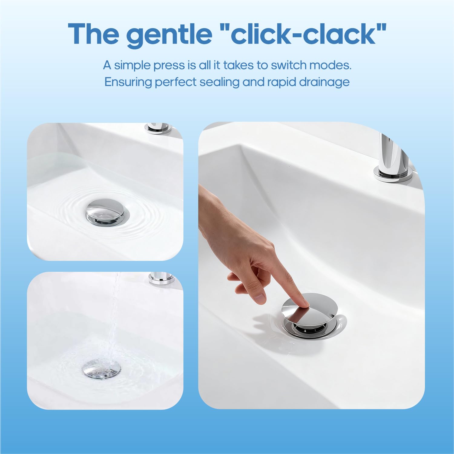 Decaura Grifo de baño alto con desagüe G1' 1/4 pop-up | Grifo alto para lavabo con desagüe push open, juego cromado