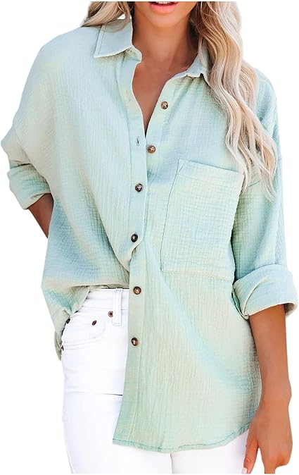 Collared Solid Soft Long Sleeve Blouse 