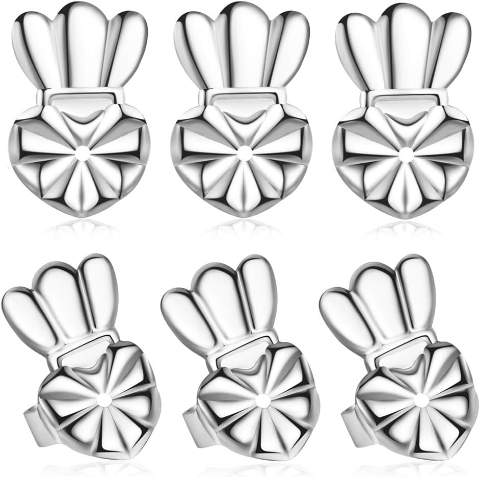 Magic Secure Ear Lifters, Adjustable Pierced Earring Backs, Silver Earring Backs for Drooping Earrings 3 Pairs Per Set