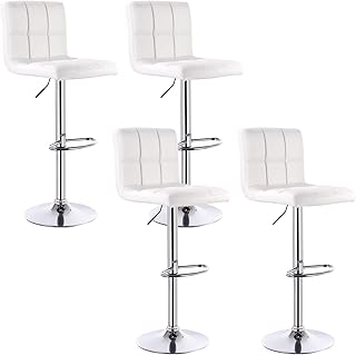 WOLTU 4-częściowy zestaw stołków barowych krzesło bistro krzesło barowe z oparciem, bezstopniowa regulacja wysokości i obrotowa, stal chromowana, sztuczna skóra biała 9108-4