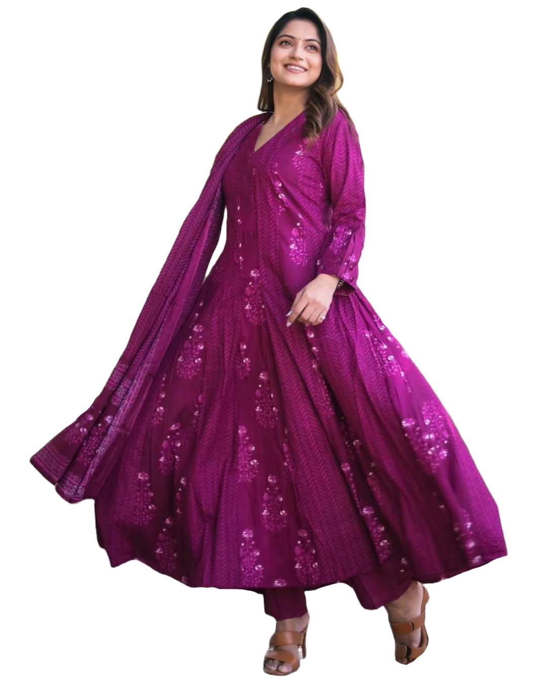 anni designer Women's Rayon Viscose Anarkali Printed Kurta with Pant & Dupatta-picture-38