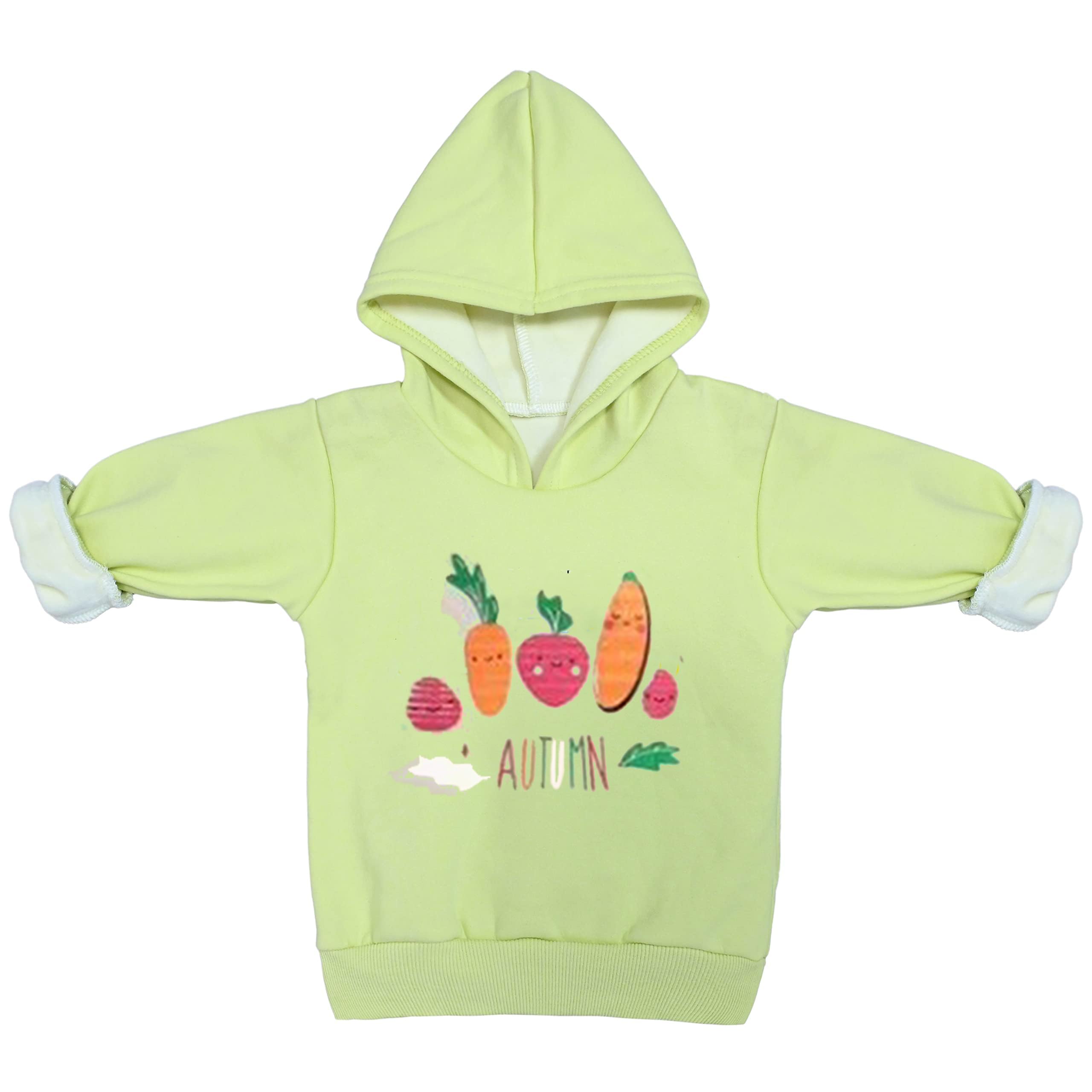 Bold N Elegant Cute Print Kids Full Sleeve Warm Thick Fur Fleece Winter Tshirt Regular Fit Sweatshirt Hoodie for Infant Toddler Baby Boy & Girl (2-3 Years, Green) - Image 4 thumbnail
