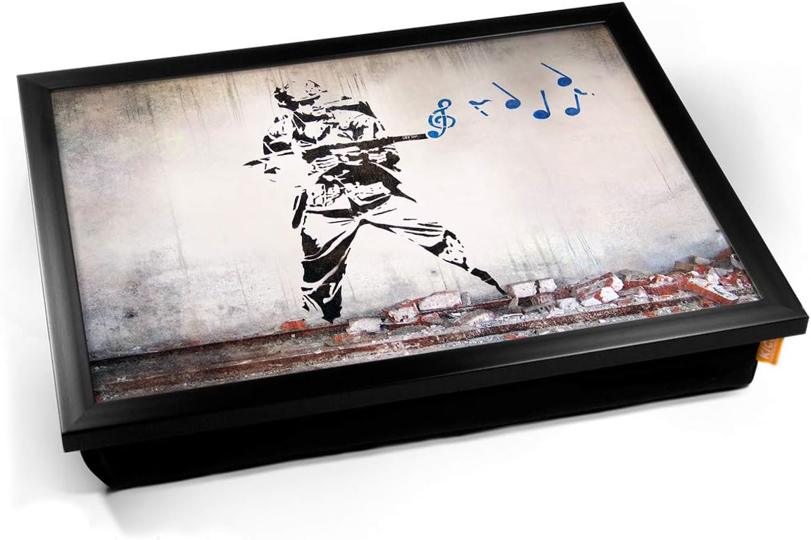 KICO Banksy Soldier Music Cushioned Bean Bag Breakfast Bed Lap Tray Desk - Black Frame