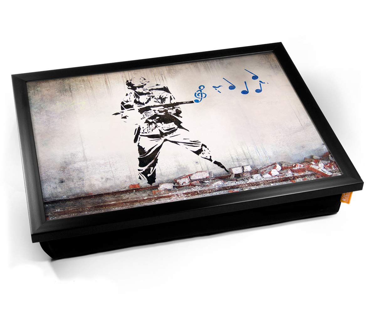 KICO Banksy Soldier Music Cushioned Bean Bag Breakfast Bed Lap Tray Desk - Black Frame