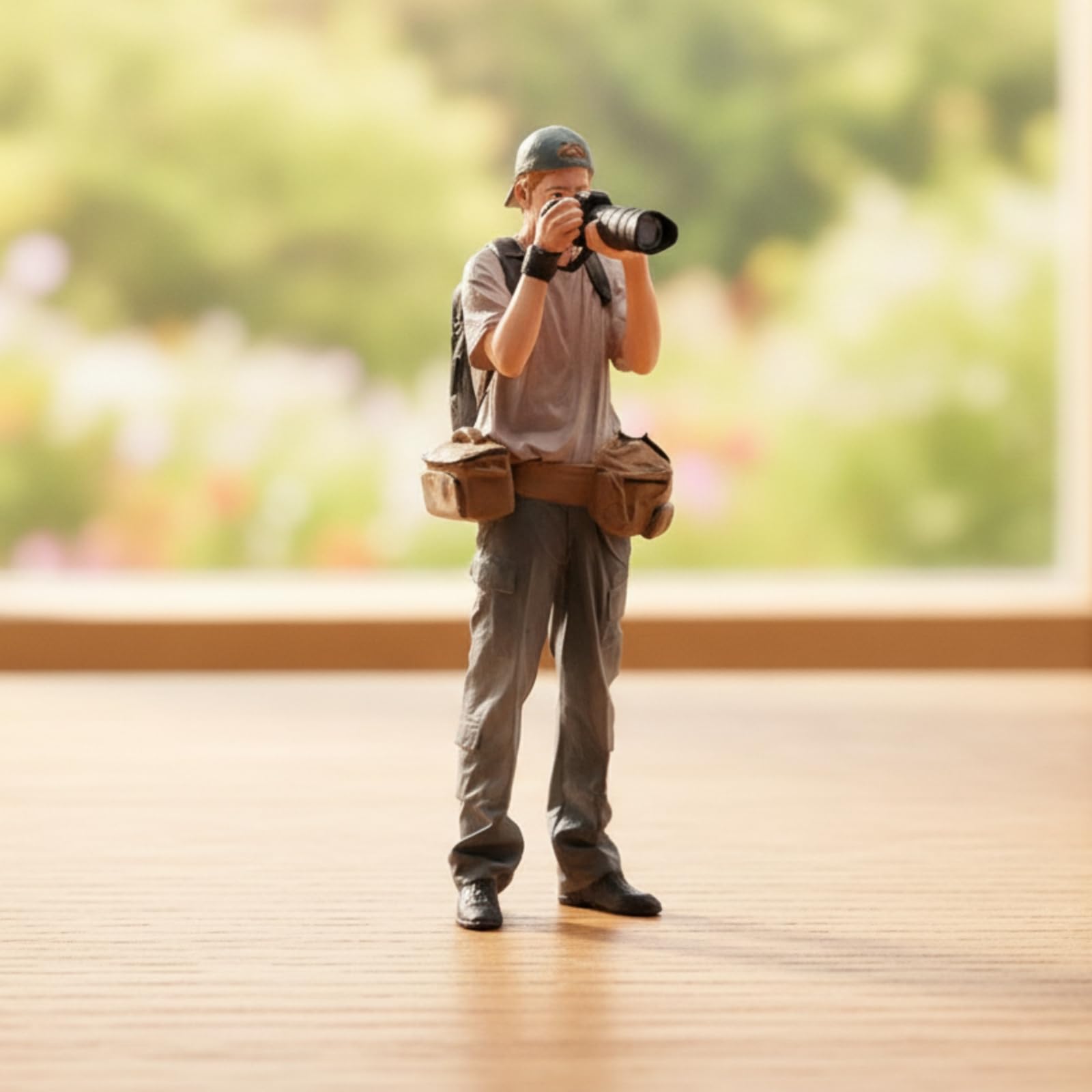predolo Miniaturfigur Figur Modell Resin Sammlerfigur Diorama Zubehör Handbemalt mit Detailreicher Kleidung Rucksack Und Kamera für Modelleisenbahnwelt, 1/18