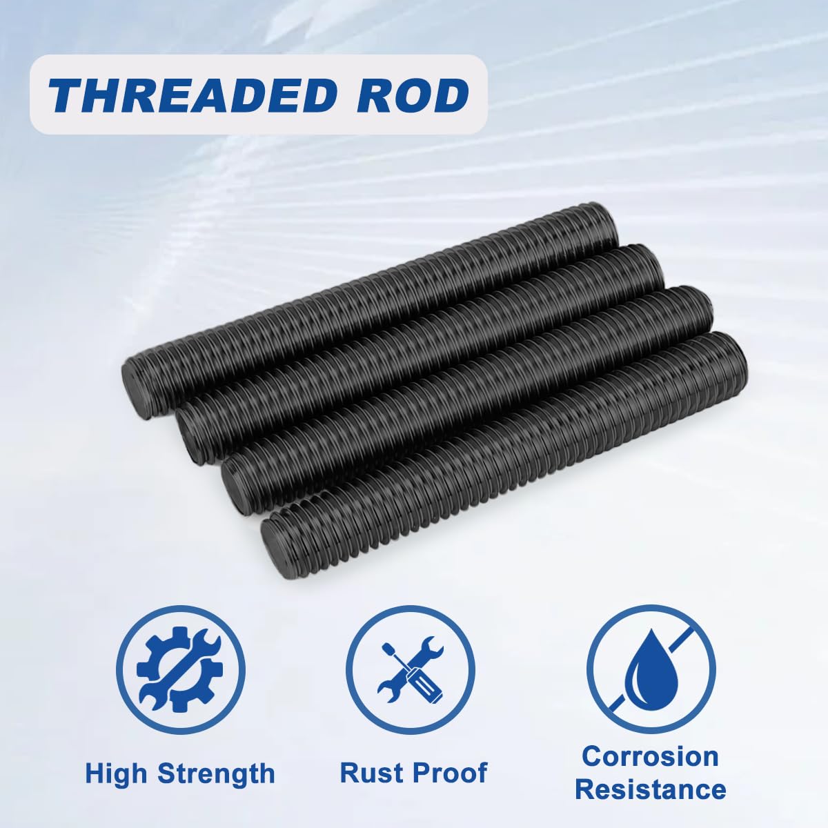 Drenky 304 Stainless Steel Black Threaded Rods M8 X 40mm Metric Fully Threaded Bar - Image 3