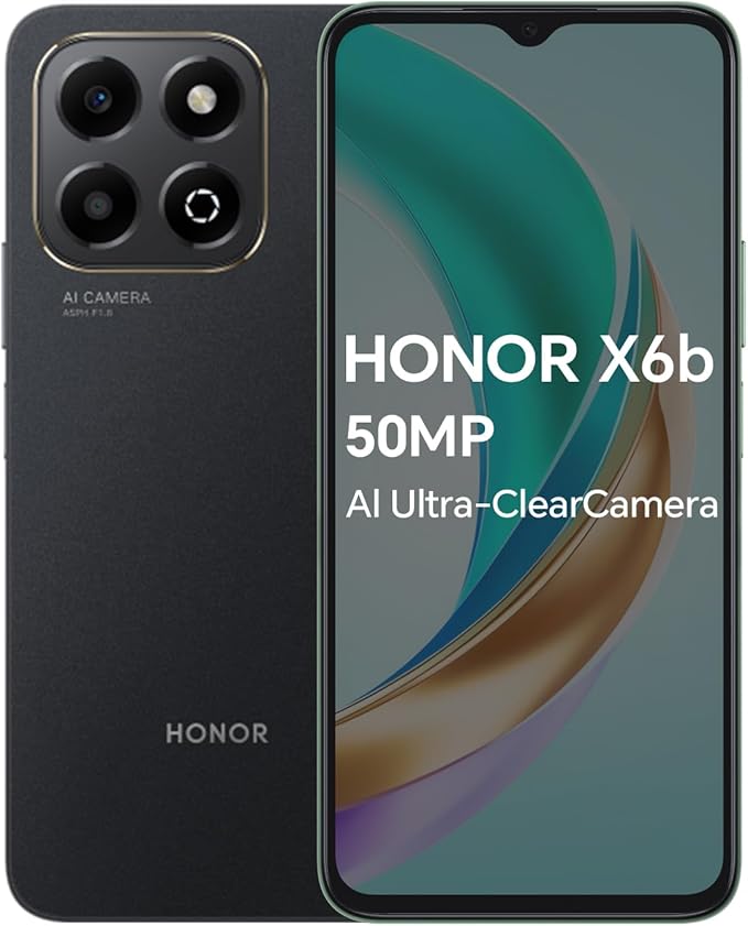 HONOR X6b 4G Smartphone 4GB 128GB, 6.56" 90Hz TFTLCD, 5200mAh Batería, Cámara Principal de 50MP, Android 14, Dual Sim, NFC, Negro