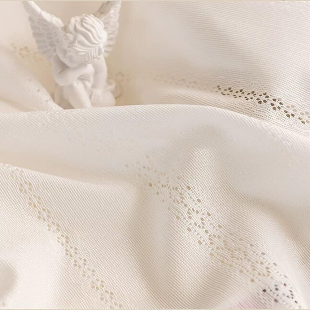 Rideaux en Dentelle Blanc avec Pompons, 2 Pièces Rideau Florales au Crochet de Ferme Française Filtre la Lumière Poche de Tige pour Armoire Salon(WxH150x220cm/59x86inch)