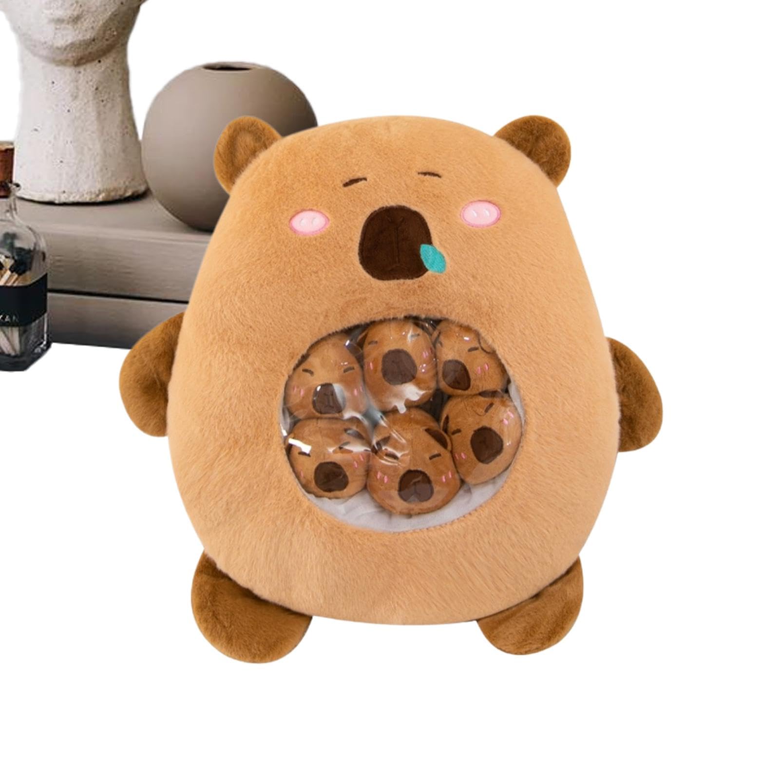 Peluche Capibara Cuscino Morbido Rimovibile In Peluche Con 6 Piccoli | Bambola Cuscino Capibara Per Bambini E Bambine Adatta Per Decorazione Divano E Camera Da