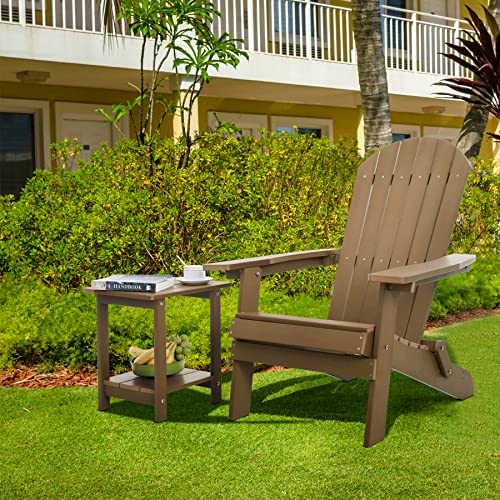 Meluvici Double Adirondack Outdoor Side Table Weather Resistant, Outdoor Rectangular Patio End Table For Adirondack Chair, Teak #TOP6