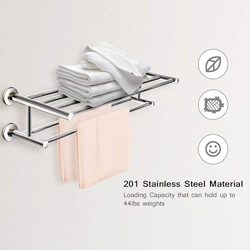 Miniatura 4 de Goplus Toallero de 24 pulgadas, barra de toalla de baño de metal de acero inoxidable, soporte para toallas montado en la pared, estante organizador