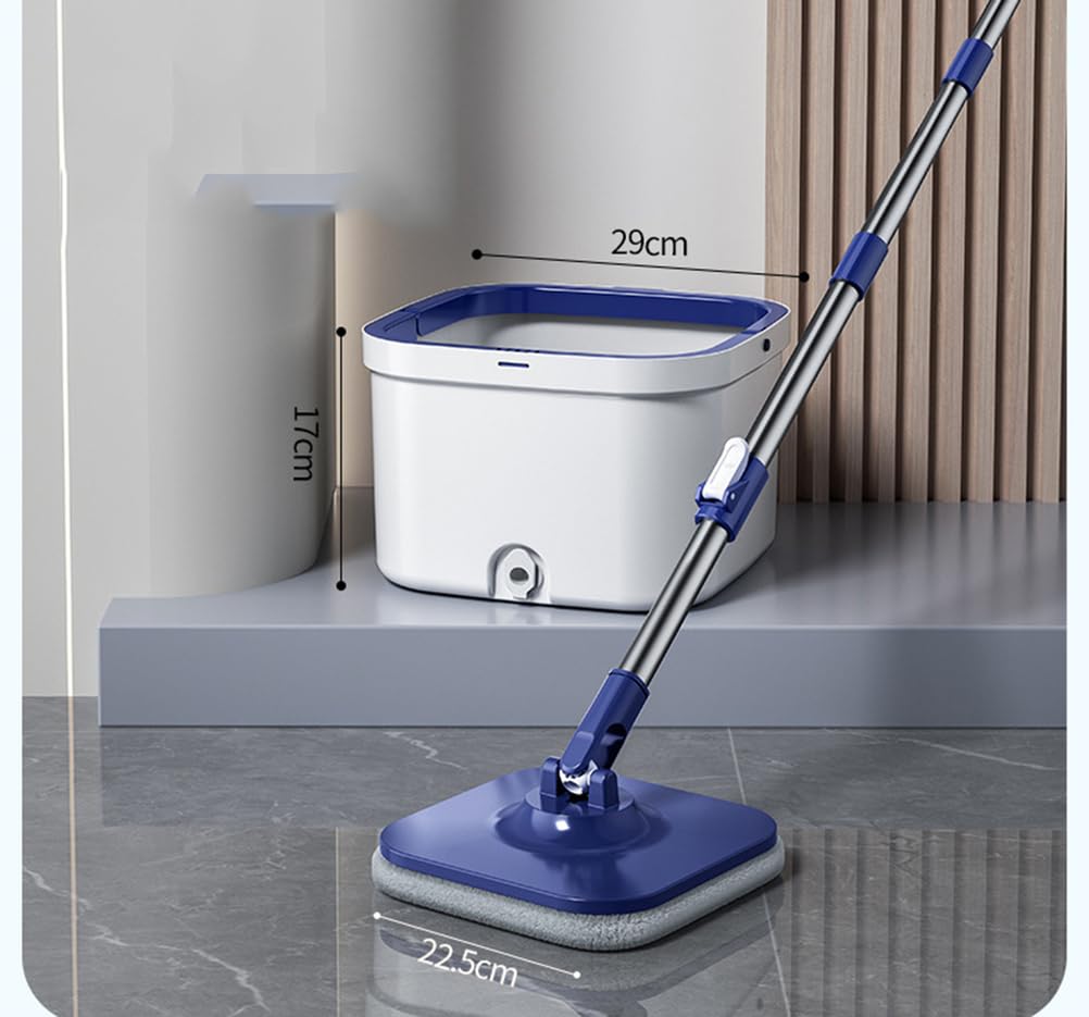 Fregona Cuadrada giratoria con Cubo para Agua Limpia y Sucia, Cabezal Giratorio de 360°, con 2 Almohadillas de Microfibra reemplazables para Suelos de Madera, baldosas y mármol.