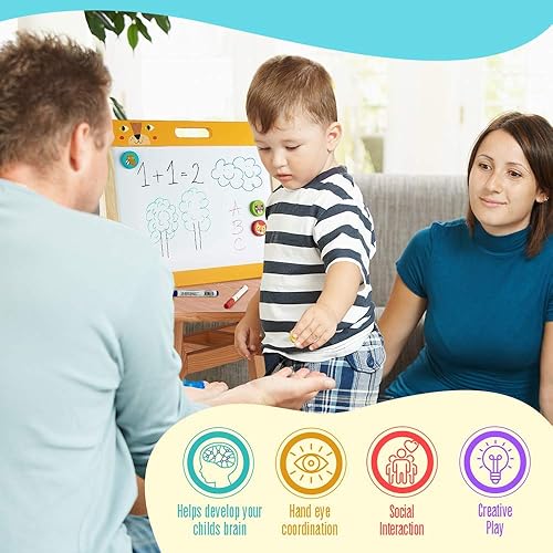 Miniatura 6 de Caballete de mesa de madera para niños con pizarra blanca magnética de doble cara y pizarra, caballete portátil para artes y manualidades, incluye