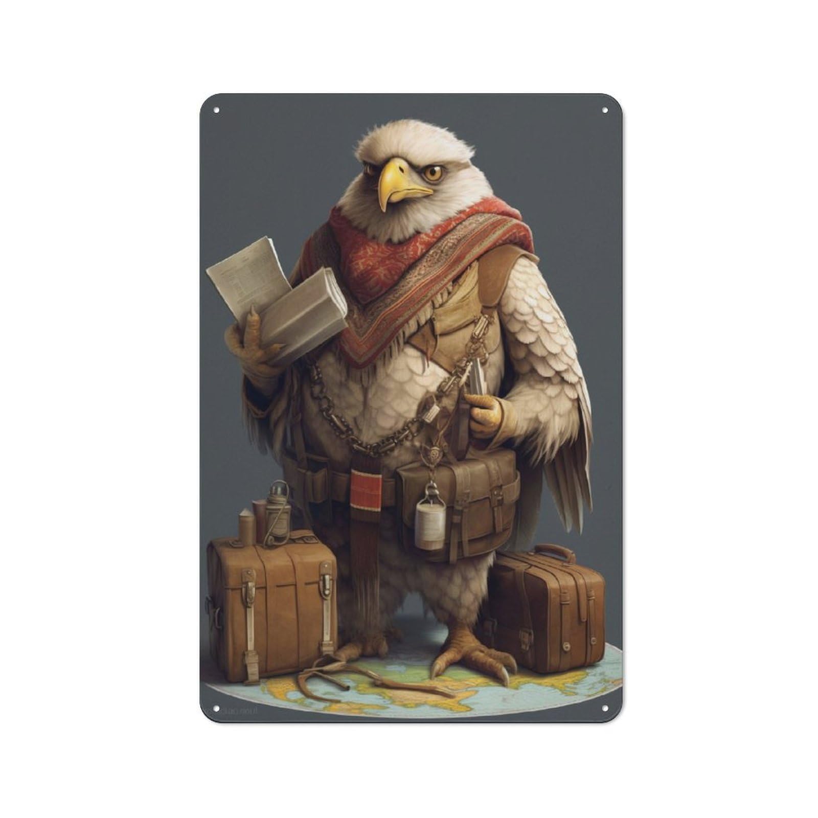 Junmoney Travel Guide Eagle Metal Sign 30X20cm With For Workshop Wall, Rustic Decor, For Garage, Workshop And Man Cave Decoration