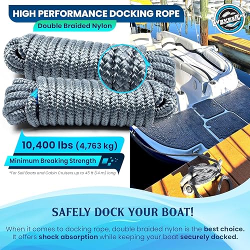 Image of Premium Nylon Boat Dock Lines & Ropes for Docking & Pontoon | Double Braided Marine Rope | Boat Ropes for Docking with Loop | UV & Saltwater Resistant Dock Rope (Marine Gray, 5 /8 inch x 25')