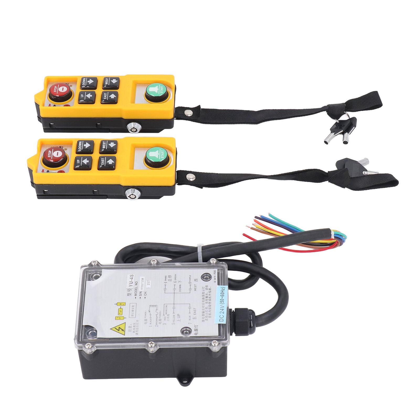 LiebeWH Kran-Fernbedienung, DC24V Elektrische Hebezeug-Steuerung mit Schloss, Doppelgriff-Sender und -Empfänger, Kompaktes Tragbares Hebegerät für Baustellen und Maschinen