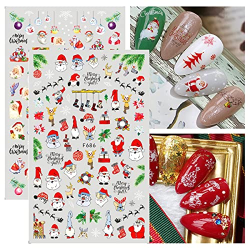 10 Sheets Christmas Nail Stickers White Snowflake Nail Decals Winter 3D Xmas Nail Art Stickers Snowflakes Santa Claus Snowman Buffalo Plaid Deer Nail Designs Stickers For Christmas Nail Decorations #TOP3