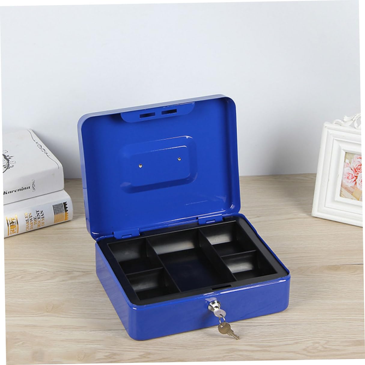 Boîte à Monnaie en Métal Verrouillable avec Poignée, Bleu