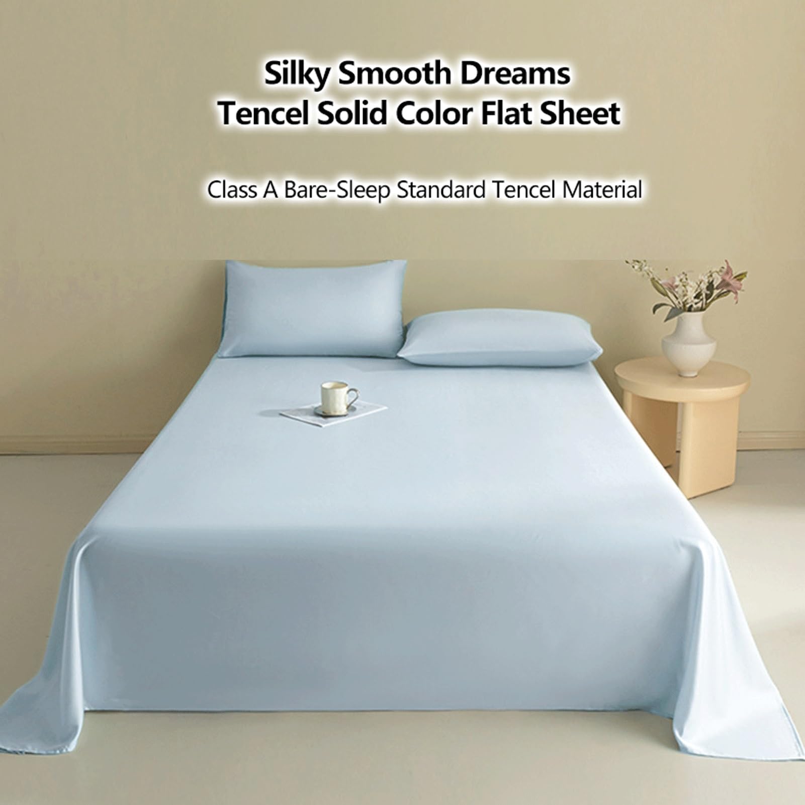 Sábana Encimera 160x230cm a 245x265cm Sábana Plana de Tencel de 500 Hilos Transpirable Ultra Suave para Cama 90cm a 200cm(White,245x265cm+48x74cm x2)