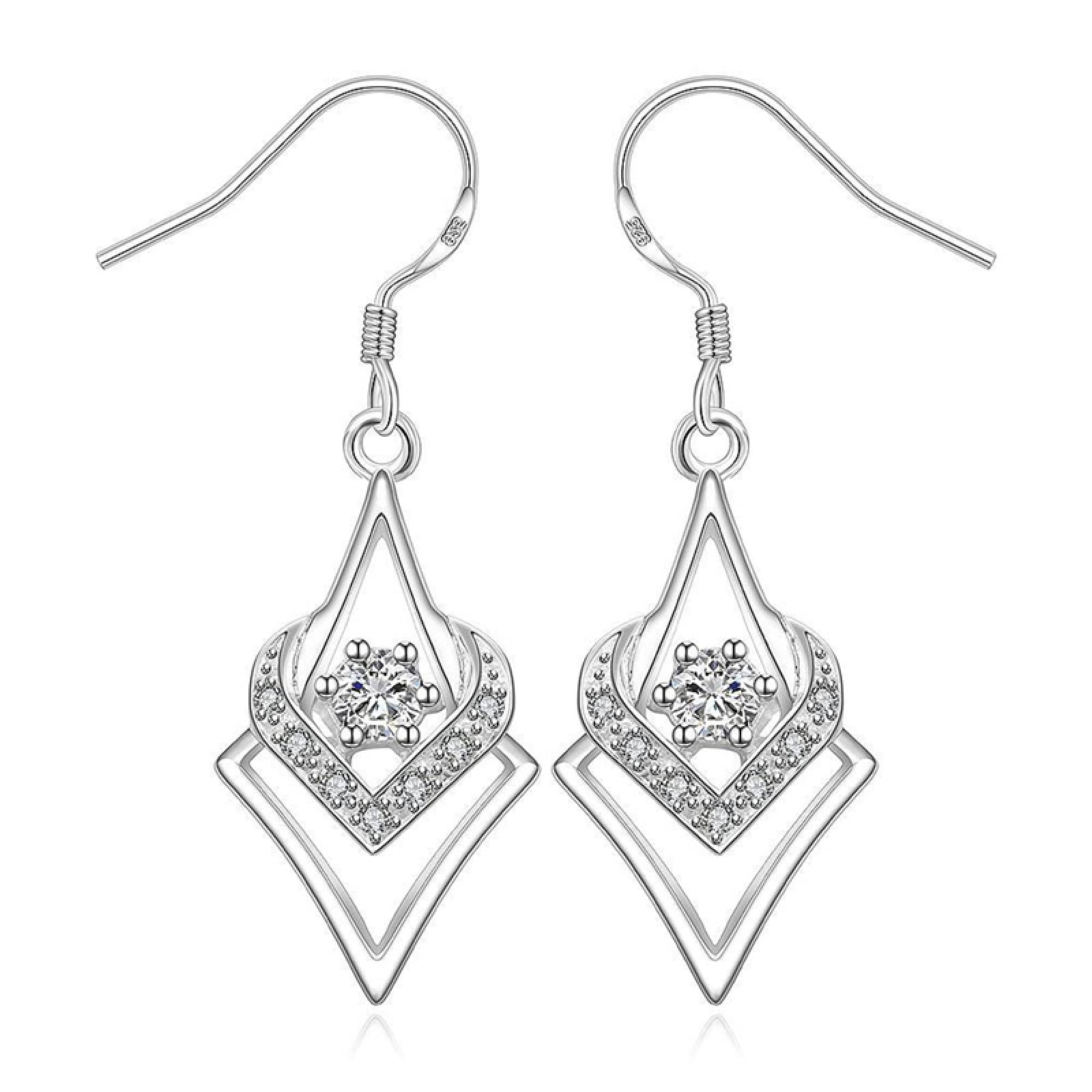 925 Sterling Silver Delicate Zirconia Crystal Heart Earrings For