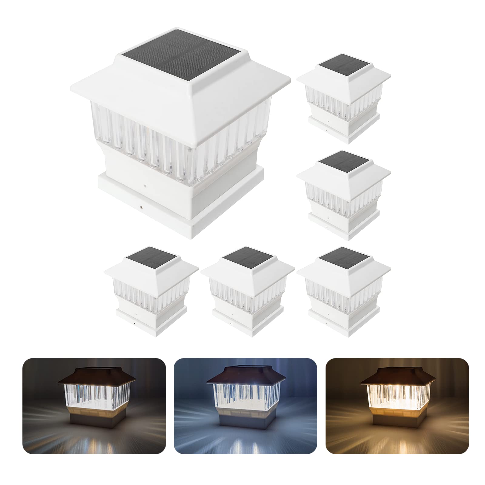 Involux Modern Solar Post Cap Lights #2 (fits The Post of True 4x4, Nominal 5x5), 50 Lumens with Three Color Temperature Options, Outdoor Deck Fence Post Light, Waterproof, White, 6 Pack