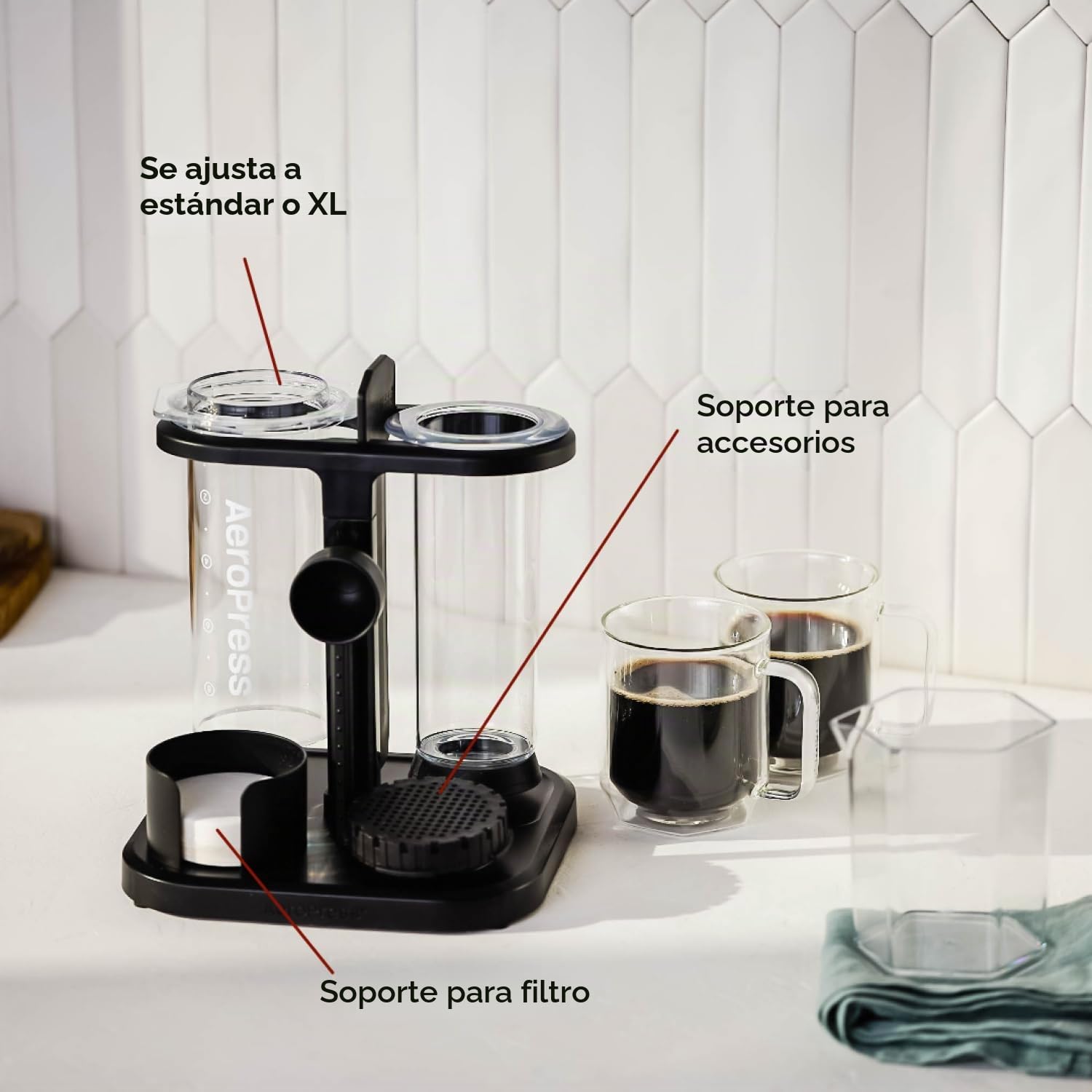 Soporte Organizador AeroPress, Estación de Café Duradera y Solución de Almacenamiento Compacta Compatible con todas las cafeteras manuales AeroPress (excepto Premium y Go)