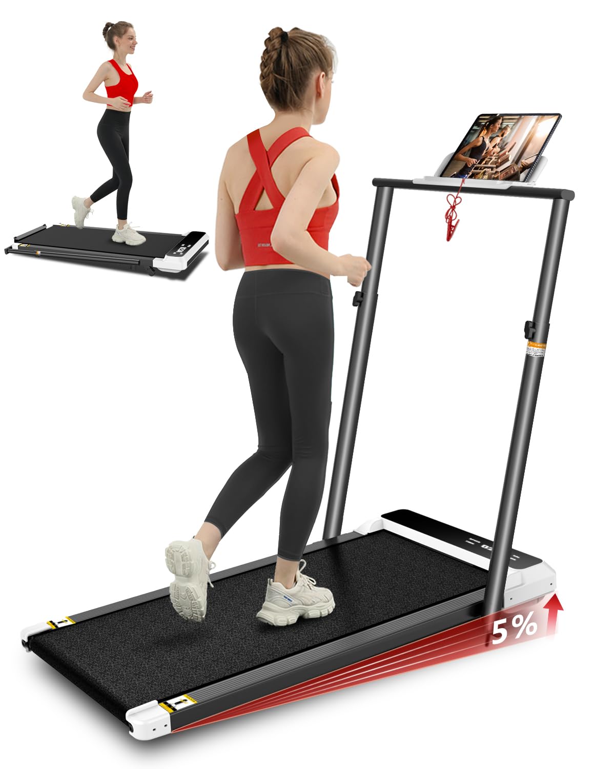 Walking Pad with Handle Bar,5% Manual Incline Walking Treadmill for Home Office,2.5HP Super Quiet Foldable Treadmills with Handrails,300 LBS Small Under Desk Treadmill with LED Display,Remote Control