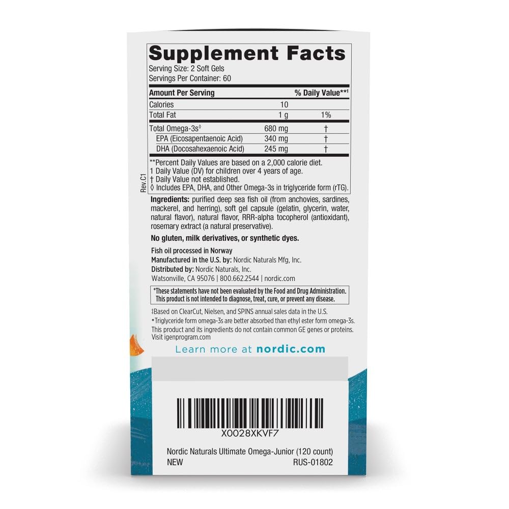 Nordic Naturals Ultimate Omega Jr., Strawberry - 120 Mini Soft Gels - 680 Total Omega-3s with EPA & DHA - Brain Health, Mood, Learning - Non-GMO - 60 Servings