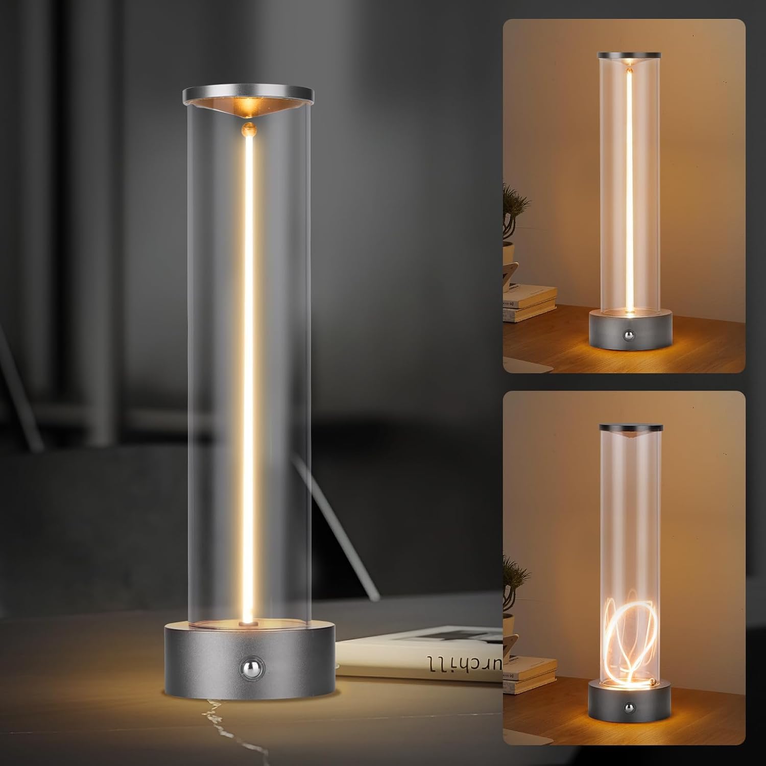 OOWOKS LED Table Lamp Wireless Modern Dimmable USB Rechargeable 2000mAh Battery 3000K Warm Light TouchActivated Wireless Night Light with Glass Lampshade for Bedroom or Bar
