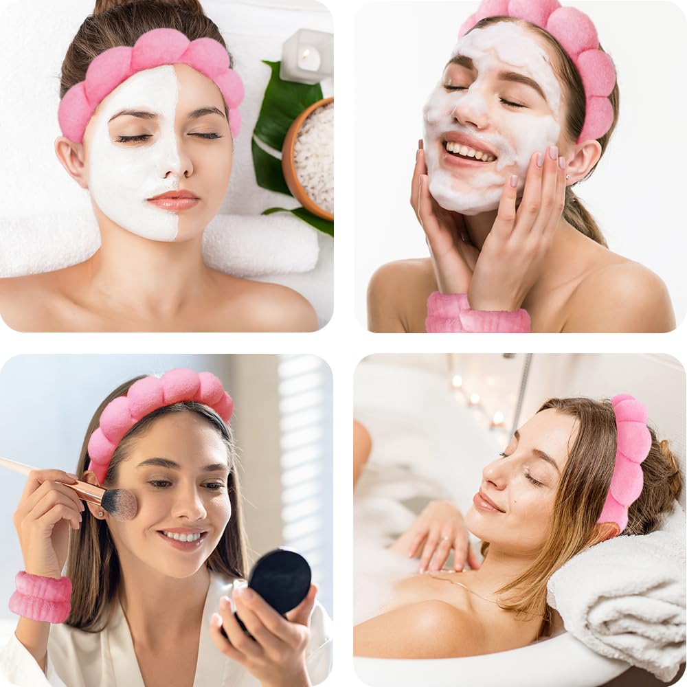 Opaski spa do mycia twarzy, zestaw na nadgarstek, gąbka, makijaż, pielęgnacja skóry, opaska na nadgarstek, bąbelki, miękki ręcznik frotte, opaska do włosów dla kobiet, puszyste, nakrycia głowy,
