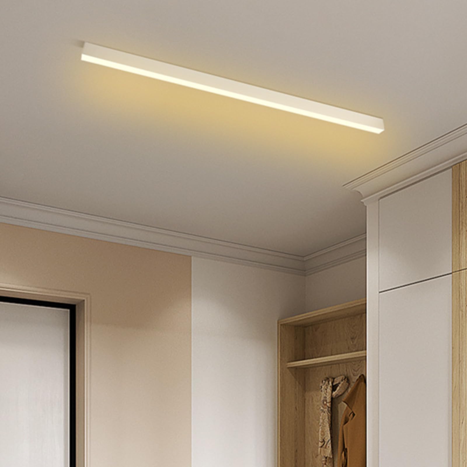 LED Rettangolo Lungo Plafoniera Alluminio Acrilico Moderno Interni Lampada da Soffitto Creatività Decorazione Plafoniere Lineare Design per Soggiorno Corridoio Balcone (Bianco Luce Calda,100cm)