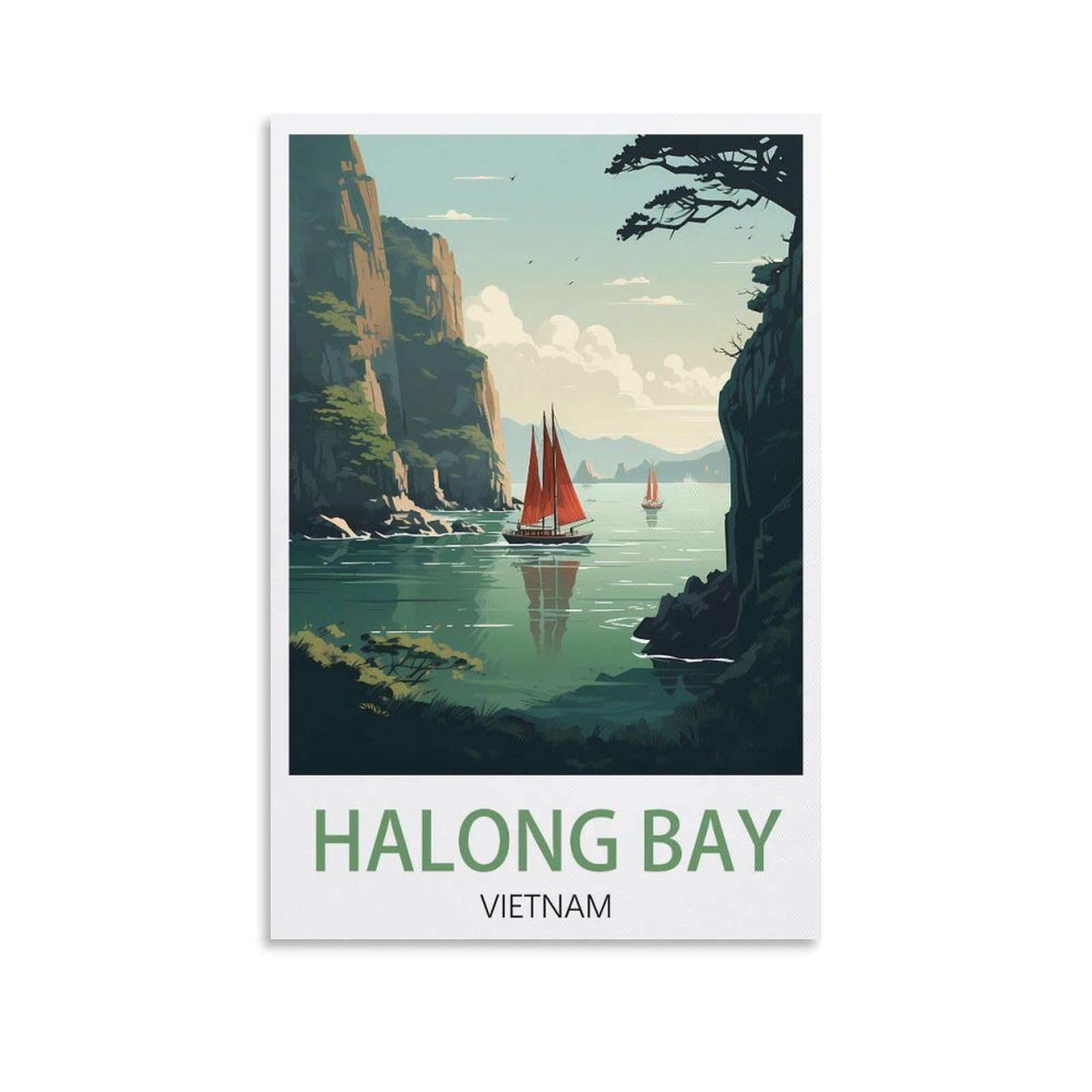 Puplum Unframe-Style Ha Long Bay Vietnam Vintage Travel Posters Mountain 12X18inch(30X45cm) Canvas Wall Art Posters For Living Room Decor Paintings For Home Decor