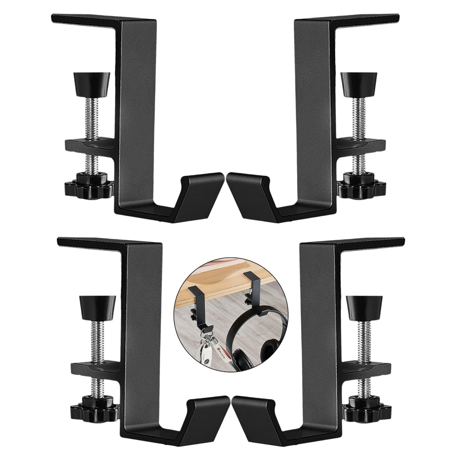 Supports De Sac Réglables Pour Bureau - Lot De 4 Crochets En Aluminium, Fixation Par Vis/adhésif, Style Scandinave, Pour Sacs, Casques, écouteurs