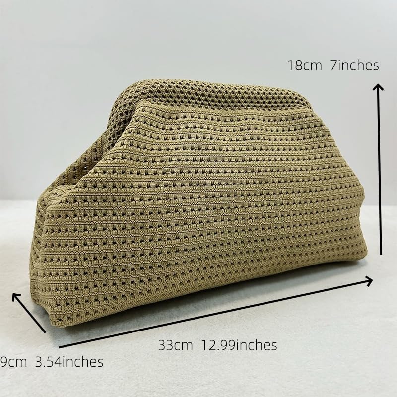 Women Clutch Purses,Summer Beach Woven Crochet Bag 2025,Evening Handbag Dumpling Striped Ruched Cloud Purse - Image 4
