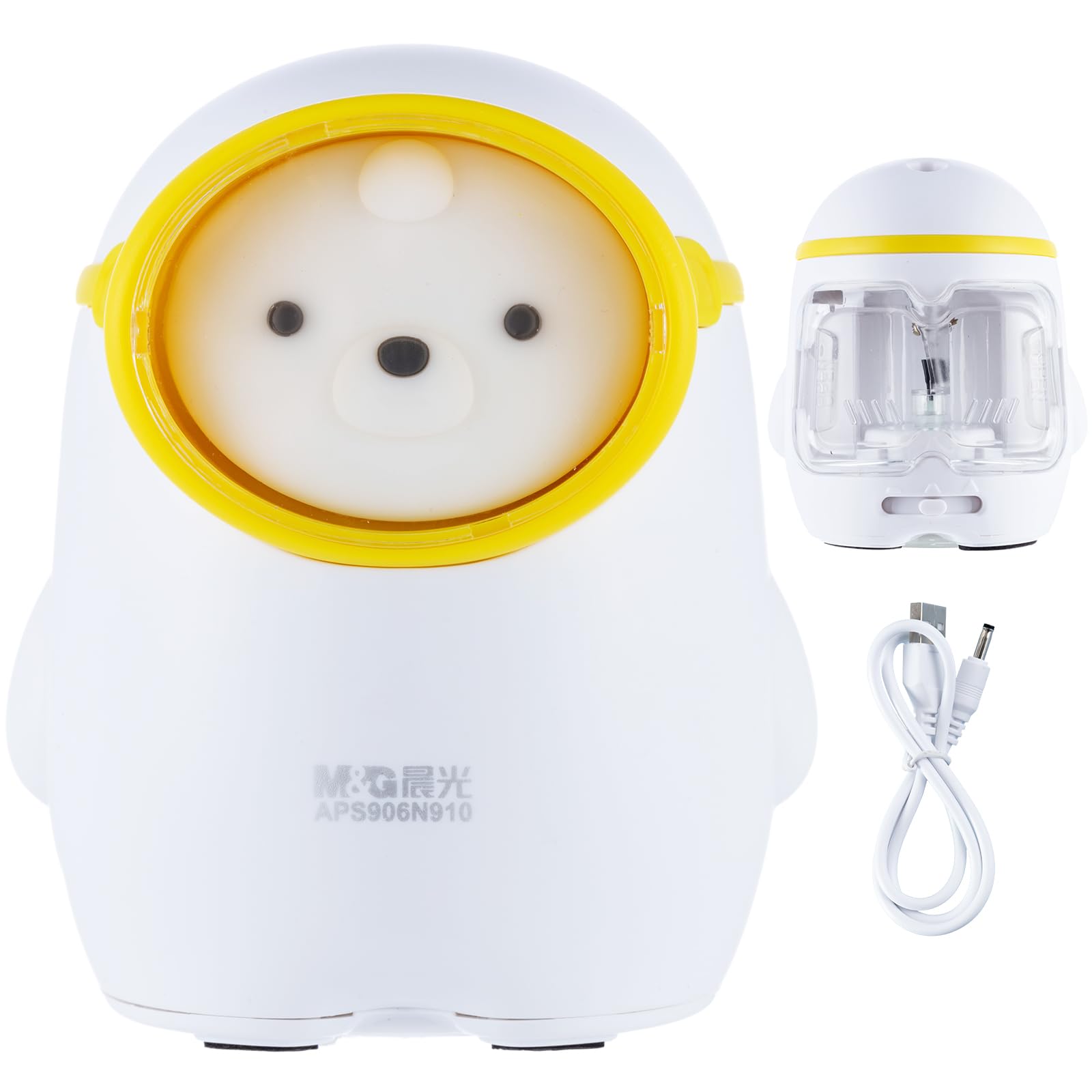 M&G Electric Mini Pencil Sharpener, Portable Pencil Sharpener Cute Bear Design Battery/USB Dual Power Operated Sharpener for Pencils Kids Students Home Classroom School Office