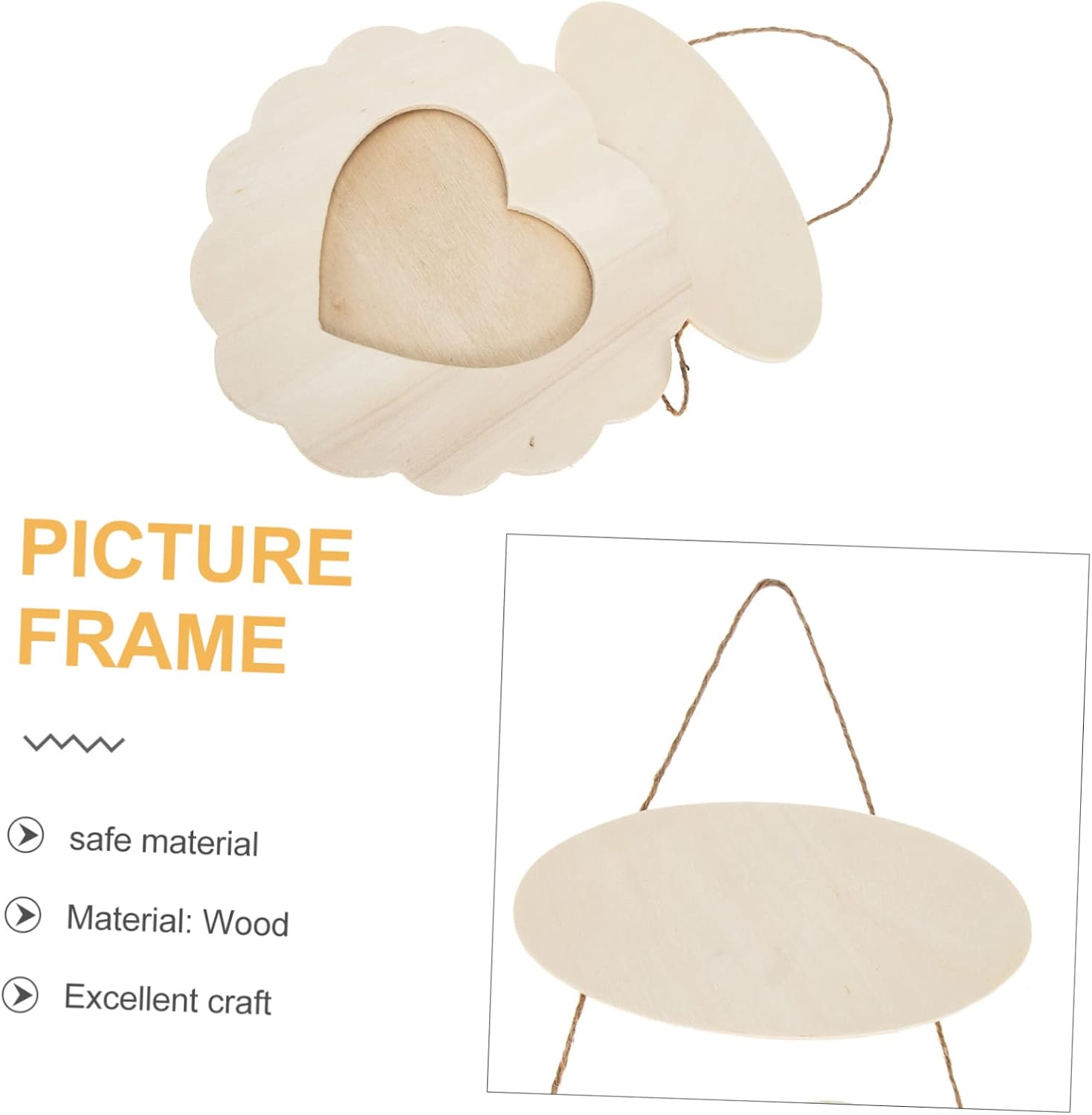 2pcs Hanging Diy Picture Frame for Boy Girl Art Display Unfinished Photo Frame Decor for Bedroom Living Room and Nursery Creative Boy Girl